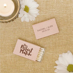 The Perfect Match Match Boxes - Wedding Favor Matches, Wedding Decor, Personalized Matches, Custom Matchbox, Match Box Favor, Rose Gold