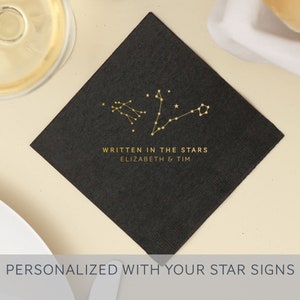 Personalized WRITTEN In The STARS Astrological Wedding Cocktail Napkins, Party Napkins, Personalized Foil Napkin, Beverage Napkin