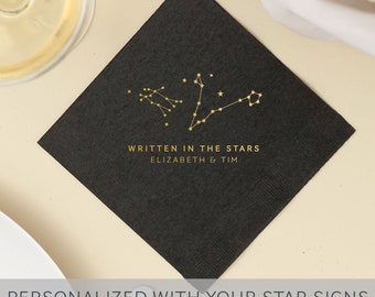 Personalized WRITTEN In The STARS Astrological Wedding Cocktail Napkins, Party Napkins, Personalized Foil Napkin, Beverage Napkin