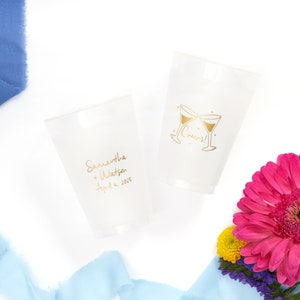 Personalized Party Cups - Summer Toast - 12oz Plastic Frost Flex Cups Double Sided - Custom Party Cups, Engagement Party, Wedding Favor