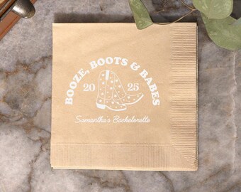 Personalized Cowboy Bachelorette Napkins - Booze, Boots & Babes Design