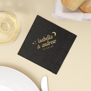 Personalized Wedding Cocktail Napkins - Moon and Stars - Wedding Cocktail Napkins, Party Napkins, Personalized Foil Napkin, Beverage Napkin