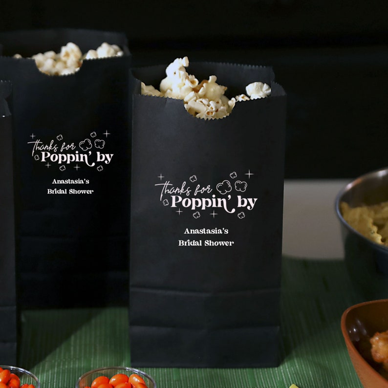 Thanks for Poppin' by Popcorn Bags Wedding Favor, Personalized Party Treat Bag, Wedding Goodie Bag, Goodie Bag, Candy Bar, Graduation image 7