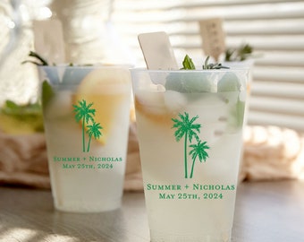 Personalized Party Cups - Romantic Beach Vibes - 16oz Plastic Frost Flex Cups - Custom Party Cups, Engagement Party, Wedding Favor, Birthday