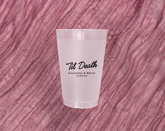 Wedding Cups, Gothic Romance Frost Flex Cups | Frosted Plastic | 12oz, Personalized Favor