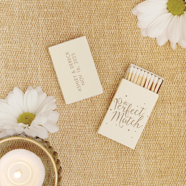 Personalized Wedding Matchboxes: "The Perfect Match" Design, Party Pavor