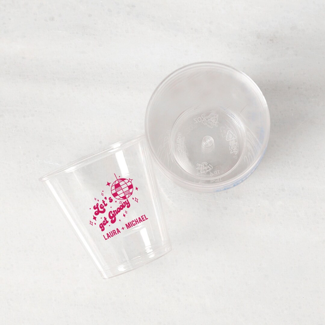 Let's Get Groovy Shot Glasses Personalized 2oz Plastic Shot Cup, Custom
