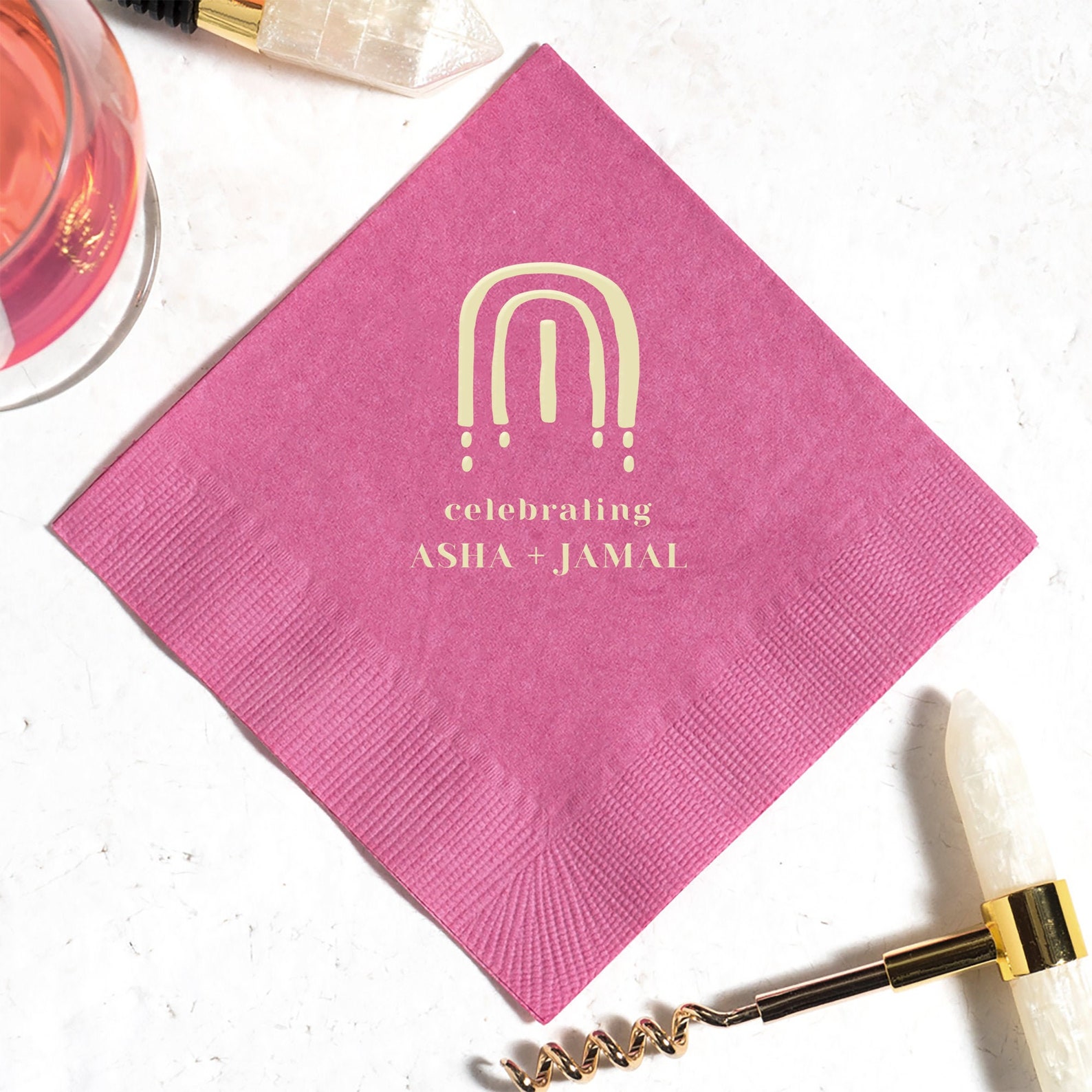Personalized Cocktail Napkins Boho Rainbow Wedding Etsy