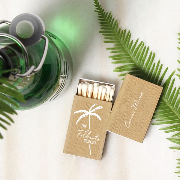 Tropical Palm Tree Matchbox - Wedding Favor Matches, Wedding Decor, Personalized Matches, Custom Matchboxes, Match Box Favors