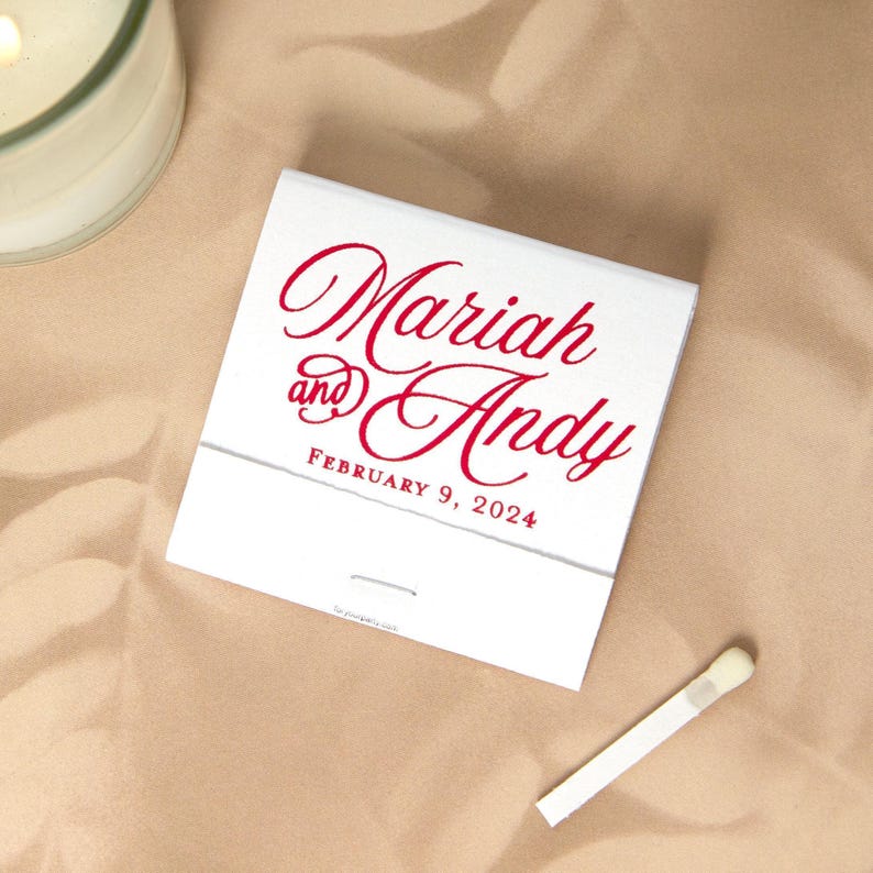 Custom Romantic Script Matchbook Personalized Wedding Matches for Party Favors image 1