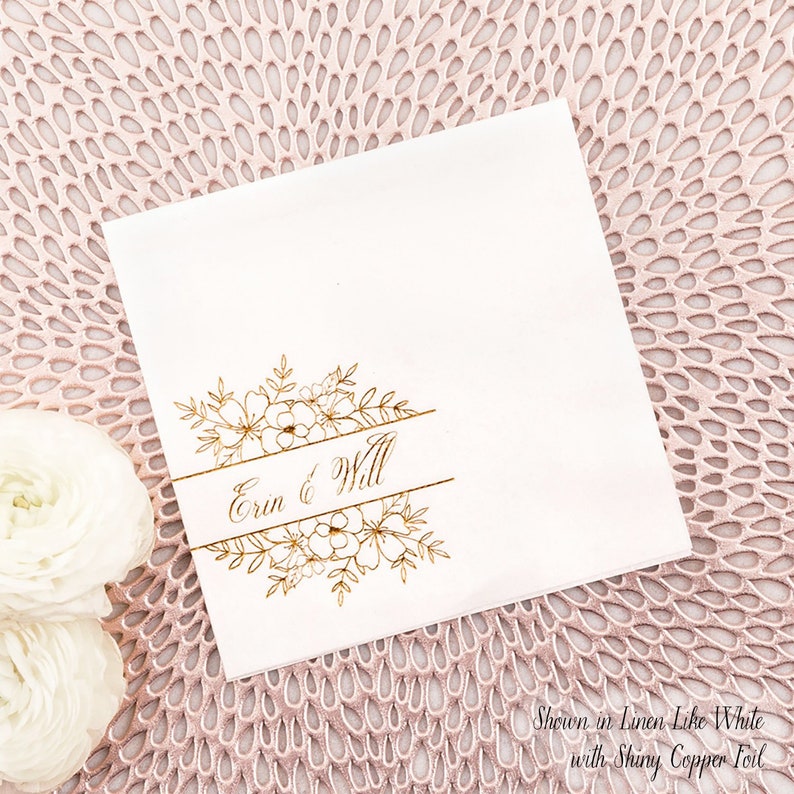 Personalized Reception Napkin Floral Bouquet With Script Etsy
