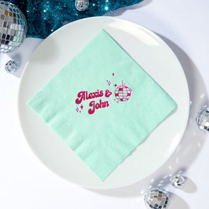 Personalized Disco Ball Napkins - Custom Printed 6.5 inch Lunch Napkins - 3 ply Paper Napkins for Weddings, Buffet, Brunch, Showers