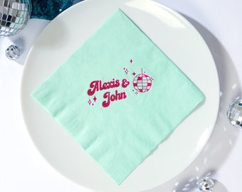 Personalized Disco Ball Napkins - Custom Printed 6.5 inch Lunch Napkins - 3 ply Paper Napkins for Weddings, Buffet, Brunch, Showers