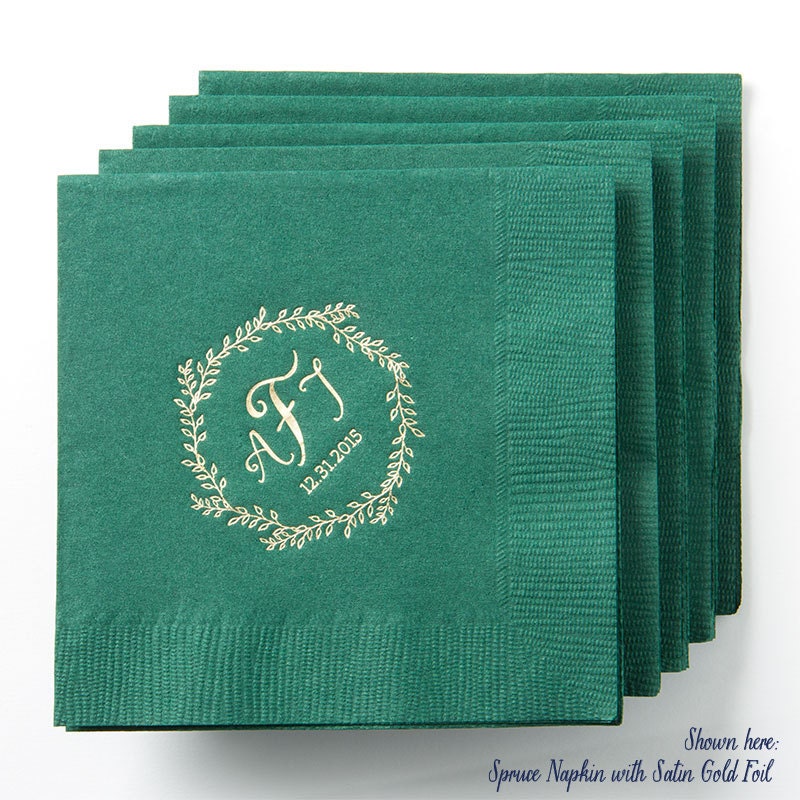 Rustic Wreath Custom Cocktail Napkins Personalized Wedding Etsy