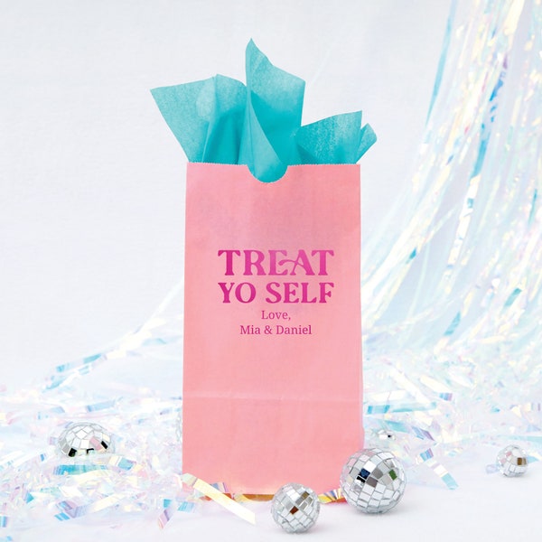 TREAT YO SELF Goodie Bags - Wedding Favor, Personalized Party Treat Bag, Wedding Goodie Bag, Popcorn Bag, Candy Bar, Graduation, Paper Bag