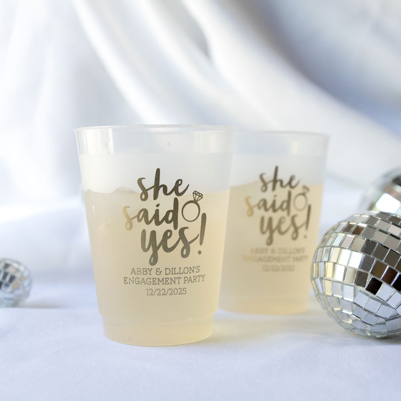 Personalized Cups - She Said Yes! - 10 oz Plastic Frost Flex Cups, Custom Party Cups, Engagement Party, Bachelorette Party, Bridal Shower image 6