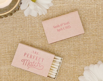 The Perfect Match Customized Match Boxes - Retro Style - Wedding Favor, Wedding Decor, Personalized Matches, Match Box Favor, Rose Gold