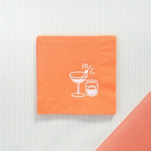 Personalized Cocktail Napkins with Line Art - Wedding Reception Decor