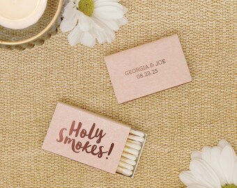 Holy Smokes Match Boxes - Wedding Favor Matches, Wedding Decor, Personalized Matches, Custom Matchbox, Match Box Favor, Rose Gold