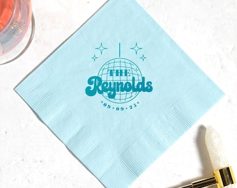 Personalized Disco Ball Napkins, Retro Themed Weddings, Table Decoration