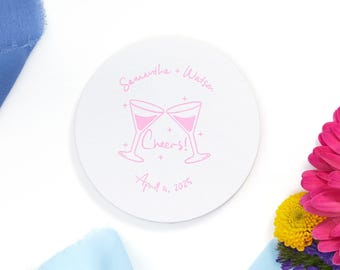 Wedding Coaster, Hand-Drawn Cocktail Design | Uncoated Pulp Board | 4 Inch Round, Personalized Favor