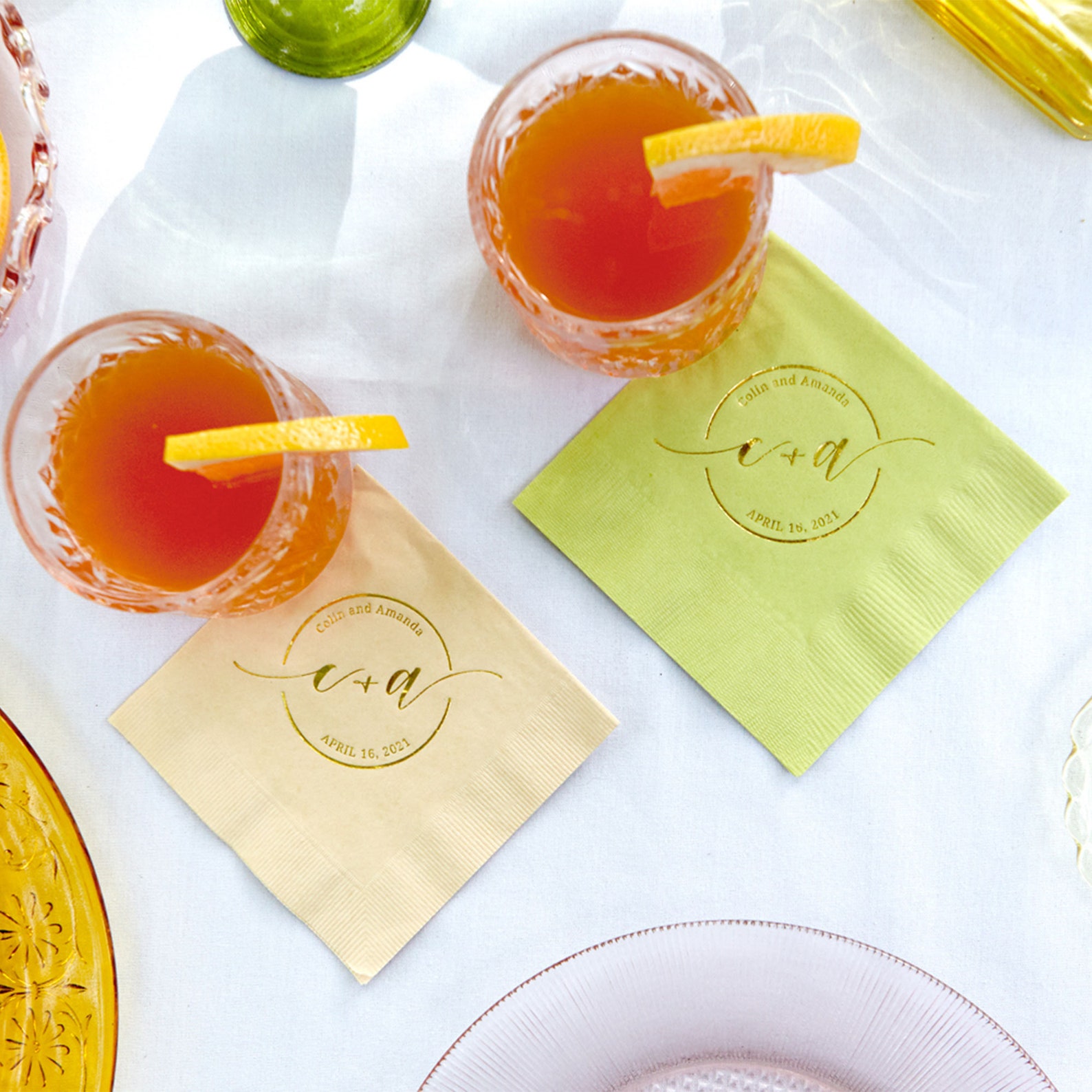 Personalized Wedding Cocktail Napkins Circle Monogram Etsy