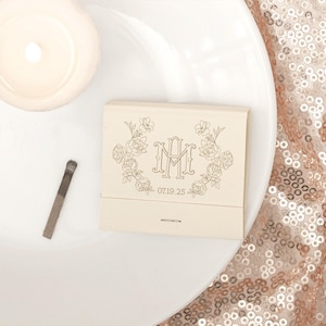 Custom Matchbooks, Floral Crest Monogram, Personalized Wedding Favors, 30 Strike