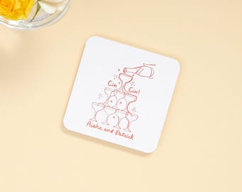 Personalized Wedding Coasters - Champagne Tower Design for Tableware Decor