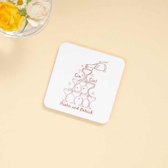 Personalized Wedding Coasters - Champagne Tower Design for Tableware Decor