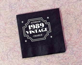 Personalized Napkins, Vintage Cocktail, Foil Monogram, Birthday Anniversary, Retro Bar Decor | 3-Ply Paper | 4.75–5 Inch Square