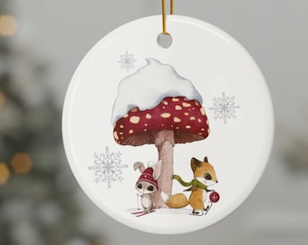 Ornement de Noël champignon, ornement champignon, ornement cottagecore, ornement de Noël en céramique, ornement souvenir boisé mignon