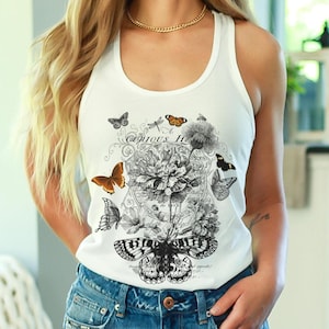 Butterfly Tank Top, Cottagecore shirt, butterfly shirt, chateaucore butterfly, tank, Gift for Mom, nature lover racerback, naturecore tank