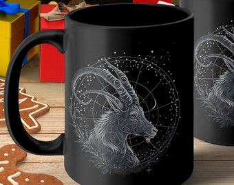 Taza Capricornio, Capricornio estilo boho, Taza con estrella, Taza de café Capricornio, Regalo del signo zodiacal, Símbolo de Capricornio, Regalo de diciembre, Cumpleaños de enero, 2 tamaños