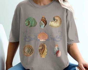 Seashell shirt, Boho Ocean tshirt, Comfort Colors Shirt, beach lover tee,  Artistic Sea Shells, seashell collector Shirt, beach vacation tee