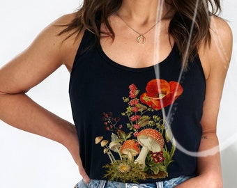 Botanical Mushroom Tank, Wild Flower shirt, Mushroom, Botanical Racerback, Mushroom and Floral Tank, Botanical shirt, Nature tank top