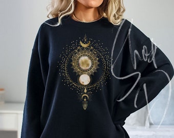 Camiseta celestial, camiseta de planetas, camiseta mística, camiseta de astrología, camiseta celestial gótica, regalo místico, camiseta de Halloween, camiseta celestial de cuello redondo