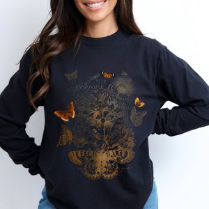 Butterfly Flower Bouquet Long Sleeve Comfort Colors T-Shirt, Gift for Mom, Nature Lover, Flower, boho floral tshirt, vint look naturecore