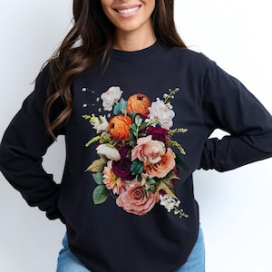Floral Comfort Colors long sleeve tshirt, Wildflower, Pretty Flower shirt, Flower Comfort Colors Long Sleeve tee for women, mom gift, S - 4X