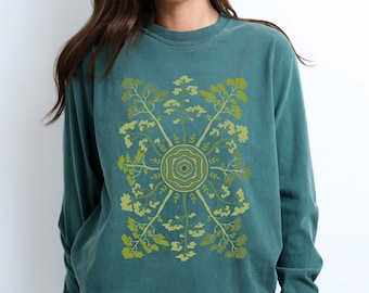 Tree Shirt, naturecore shirt, boho mandala nature lover shirt gift, Minimalist NATURE Inspired t-Shirt, Long sleeve Comfort Colors t-Shirt