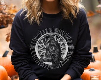 Owl Goth Halloween Sweatshirt, Goblincore Crewneck Sweater, Creepy Owl Whimsigoth shirt, whimsey goth halloween shirt, whimsy gothic sweater