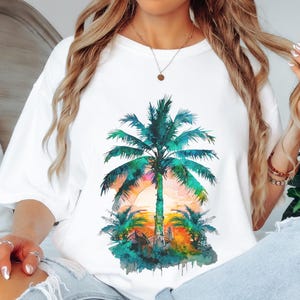 Tropical Palm Tree T-shirt, Sunset Summer Tee, Beach TShirt, Comfort colors tshirt, Vacation shirt, 100 percent cotton t shirt, ocean art t