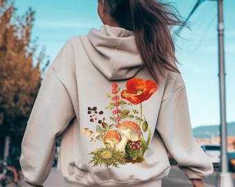 Sweat à capuche champignon fleurs sauvages, sweat cottage, sweat champignon, chemise naturecore, sweat à capuche champignon, floral champignon, amoureux de la nature