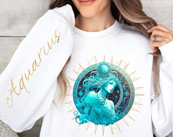 Aquarius Shirt, Aquarius Crewneck Sleeve Design, Aquarius Sign Sweatshirt, Aquarius Zodiac, January, February Birthday, Gift for Aquarius