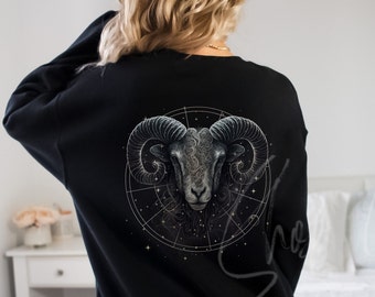 Sweatshirt ram, teken Ram, ronde hals, sterrenbeeld ram, cadeau ram, astrologische dierenriem ronde hals, sterrenbeeld, ram, cadeau sterrenbeeld