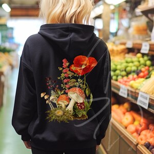 Mushroom Wildflower Hoodie, zip up hoodie Hooded Sweatshirt, Cottagecore full Zip Hoodie, naturecore shirt, Mushroom Floral, Nature lover