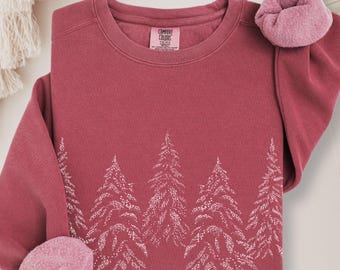 Snow Tree Comfort Colors Crewneck Sweatshirt, wintercore minimalist tshirt, nature lover gift, Long sleeve naturecore, holiday sweater
