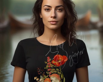 Mushroom Wildflower Shirt, cottagecore shirt, wild flower, Mushroom, Botanical Mushroom t, Mushroom and Floral shirt, Botanical tee, womens