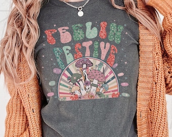 Retro 70s Mushroom Shirt, Cottagecore Christmas shirt, Retro Mushroom shirt, 70s Style Festival Shirt, Festive Shirt, Comfort Colors t Shirt