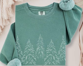 Snow Tree Comfort Colors Crewneck Sweatshirt, wintercore minimalist tshirt, nature lover gift, Long sleeve Comfort Colors shirt, love snow