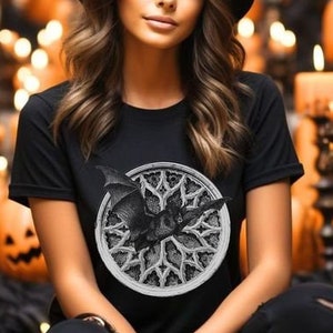 Gothic Bat Shirt, Vampire Shirt, Halloween T-Shirt, Black Bat T-Shirt, goblincore bat shirt, Goblincore shirt, Gothic Halloween Shirt unisex